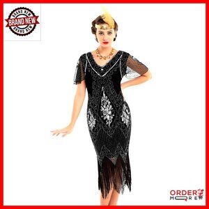 Sequin Flapper Dress with Sleeve, 1920s Gatsby Cocktail Party